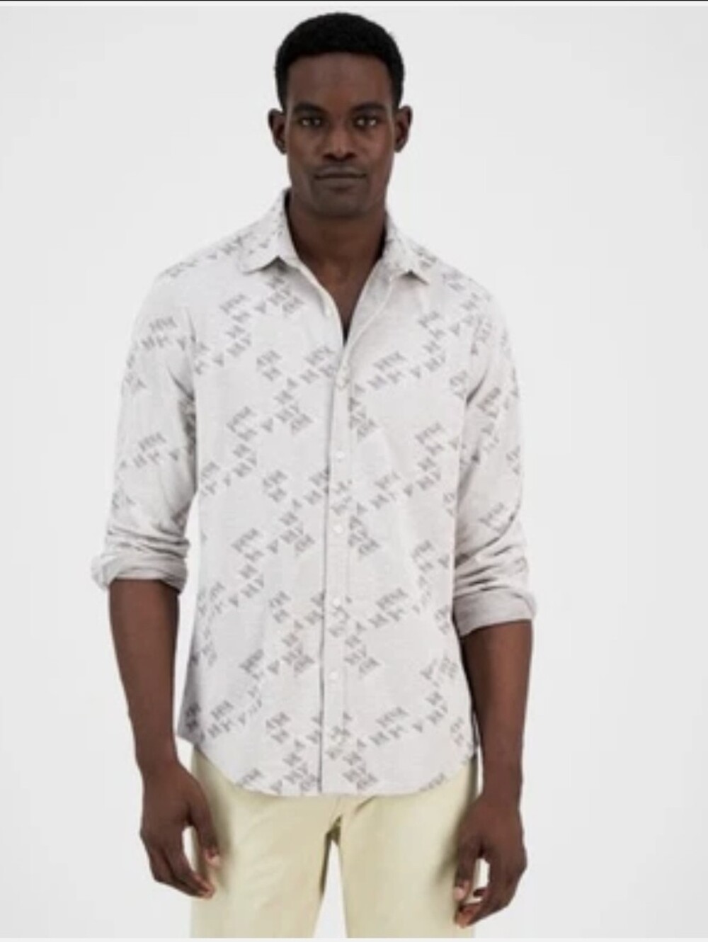 Alfani Men's Jacquard Knit Button Down Long Sleeve Shirt Size Medium NWT Stretch